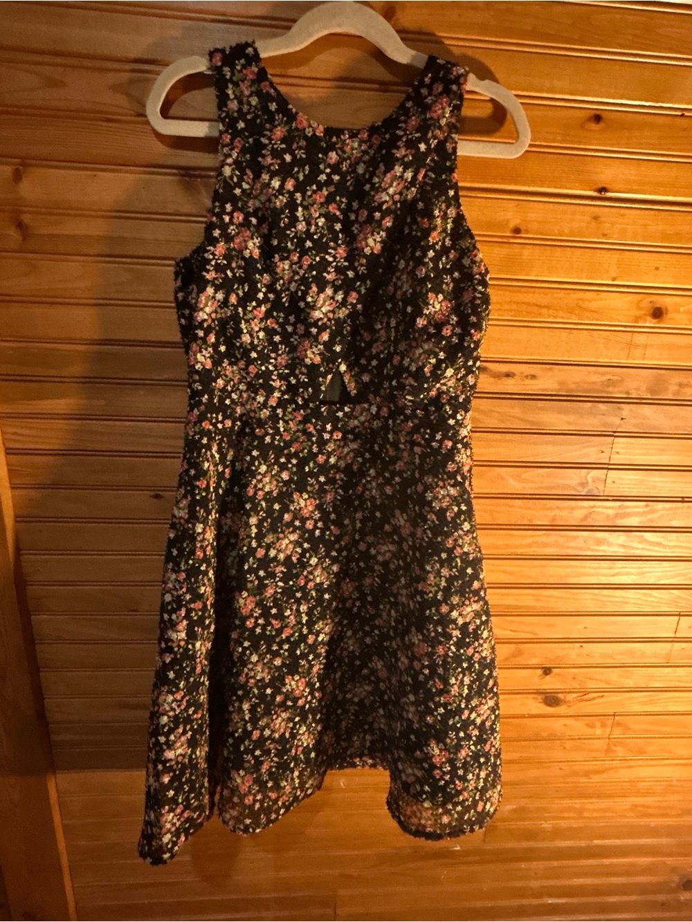 Sleeveless Black Floral Asymmetrical Dress with Cutout